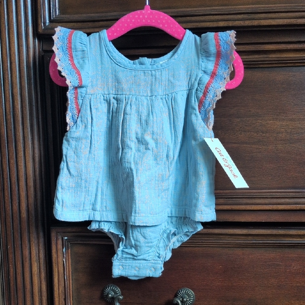 NWT Cat & Jack Blue Dress With Diaper Cover & Ruffled Crochet Sleeves